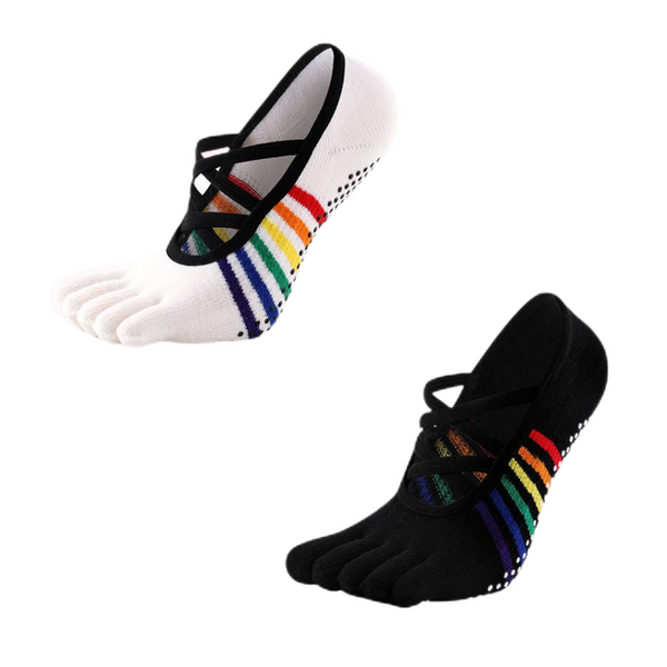 2-Pack Non-slip Yoga Socks for Women (Rainbow)