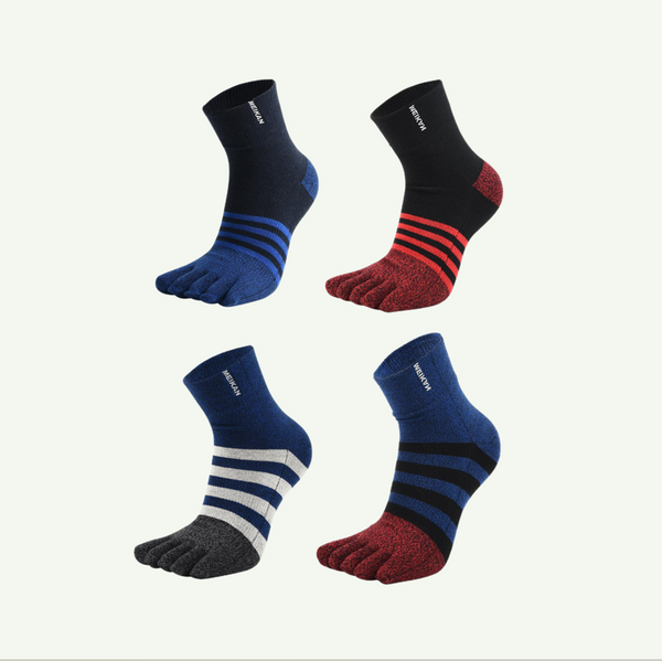 4-Pack Color-striped Five-toe Polyester Socks for Men